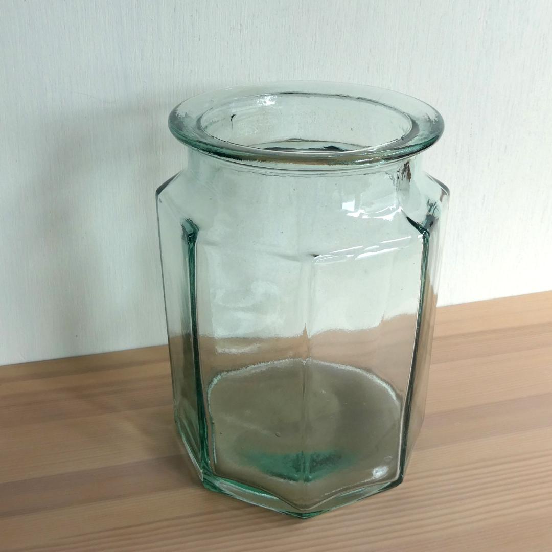 ガラス瓶　アンティーク　緑　八角形　蓋なし　約1.4kg　美品