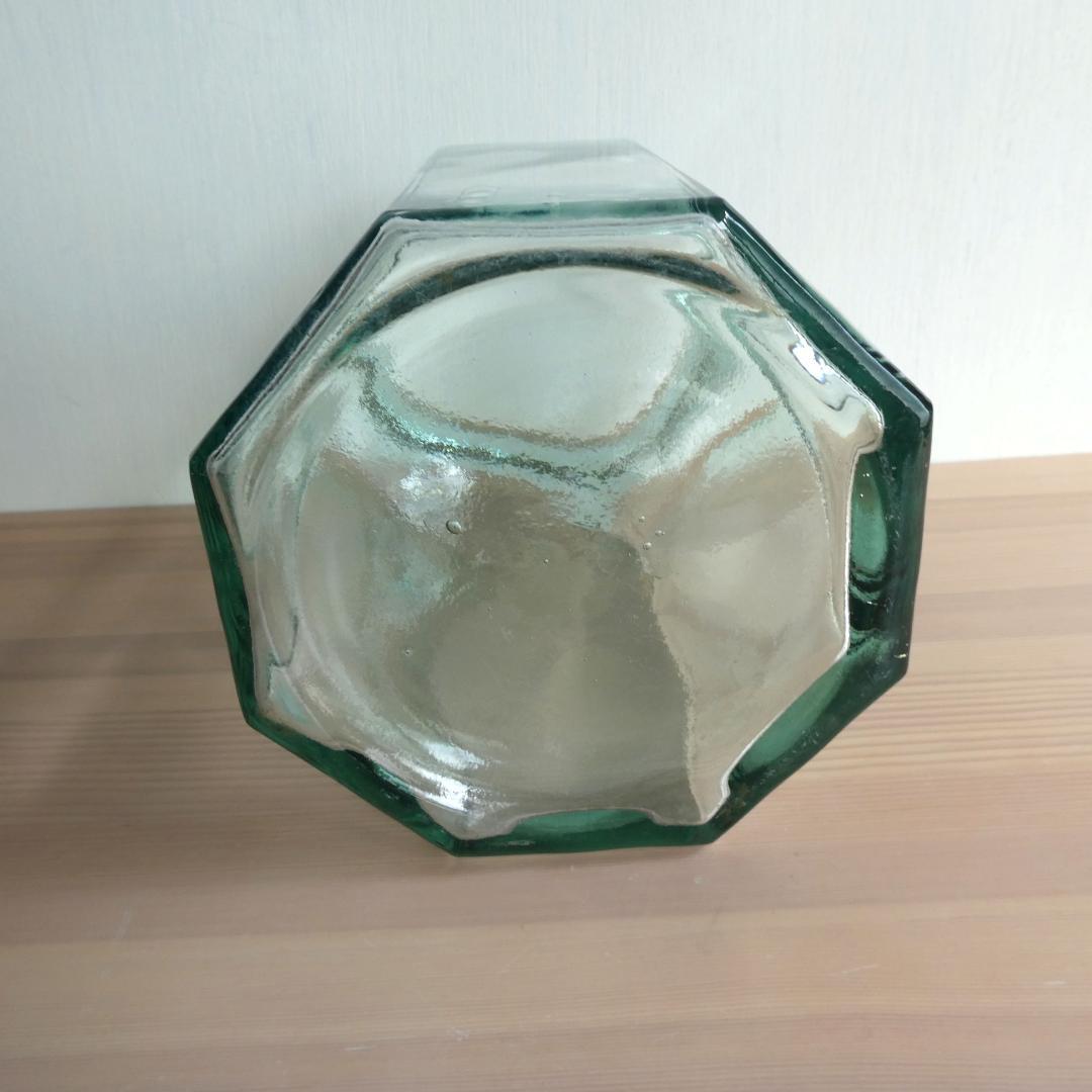 ガラス瓶　アンティーク　緑　八角形　蓋なし　約1.4kg　美品