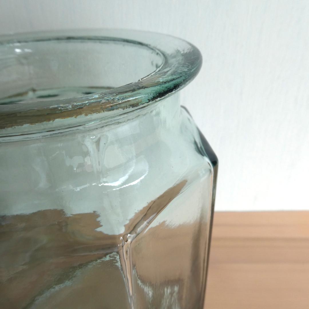 ガラス瓶　アンティーク　緑　八角形　蓋なし　約1.4kg　美品