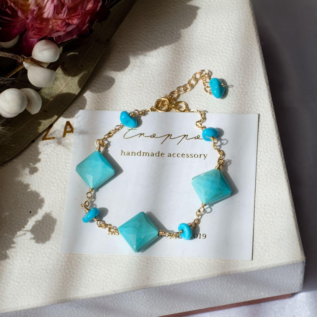 14kgfスリーピングビューティーターコイズダイヤカットブレスレット