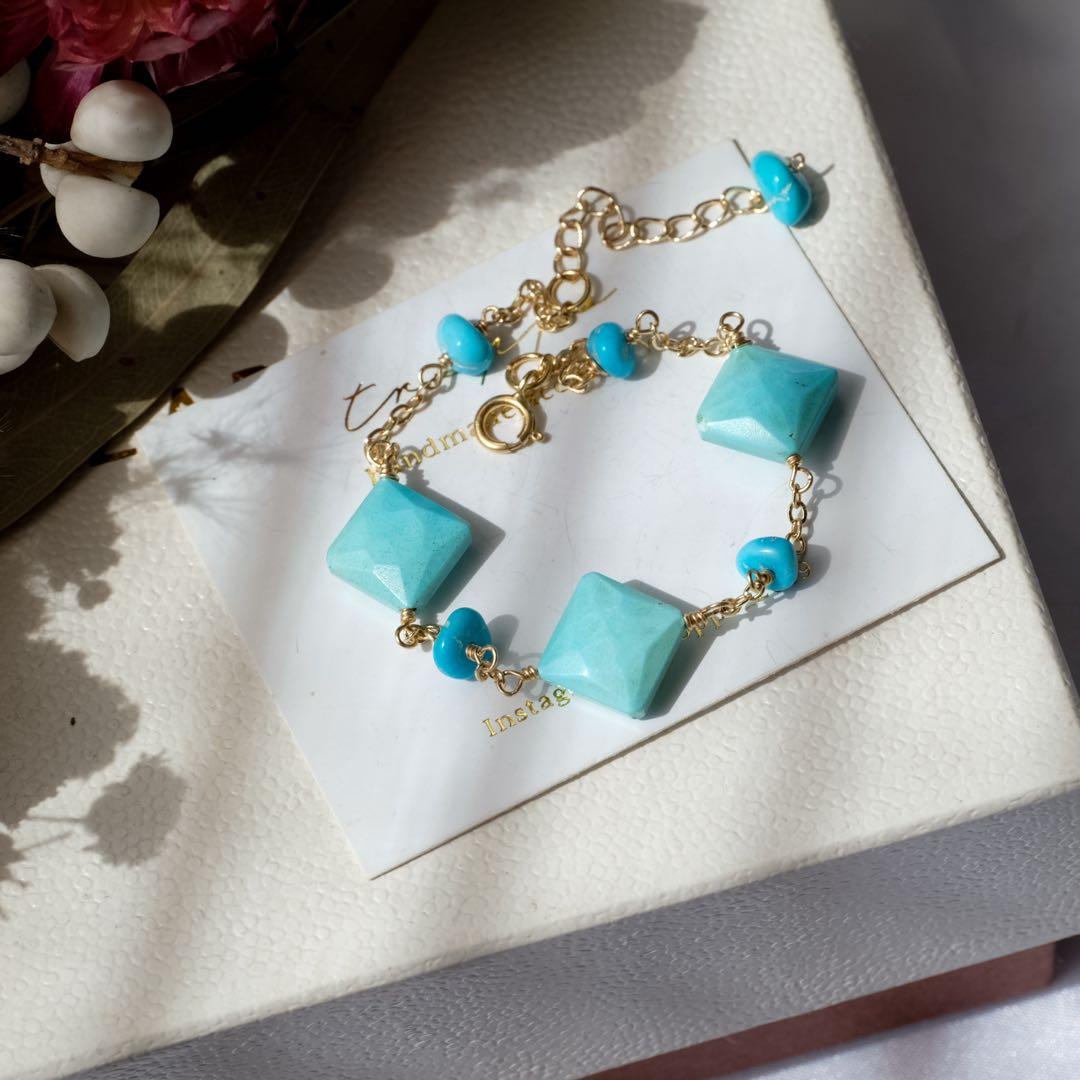 14kgfスリーピングビューティーターコイズダイヤカットブレスレット