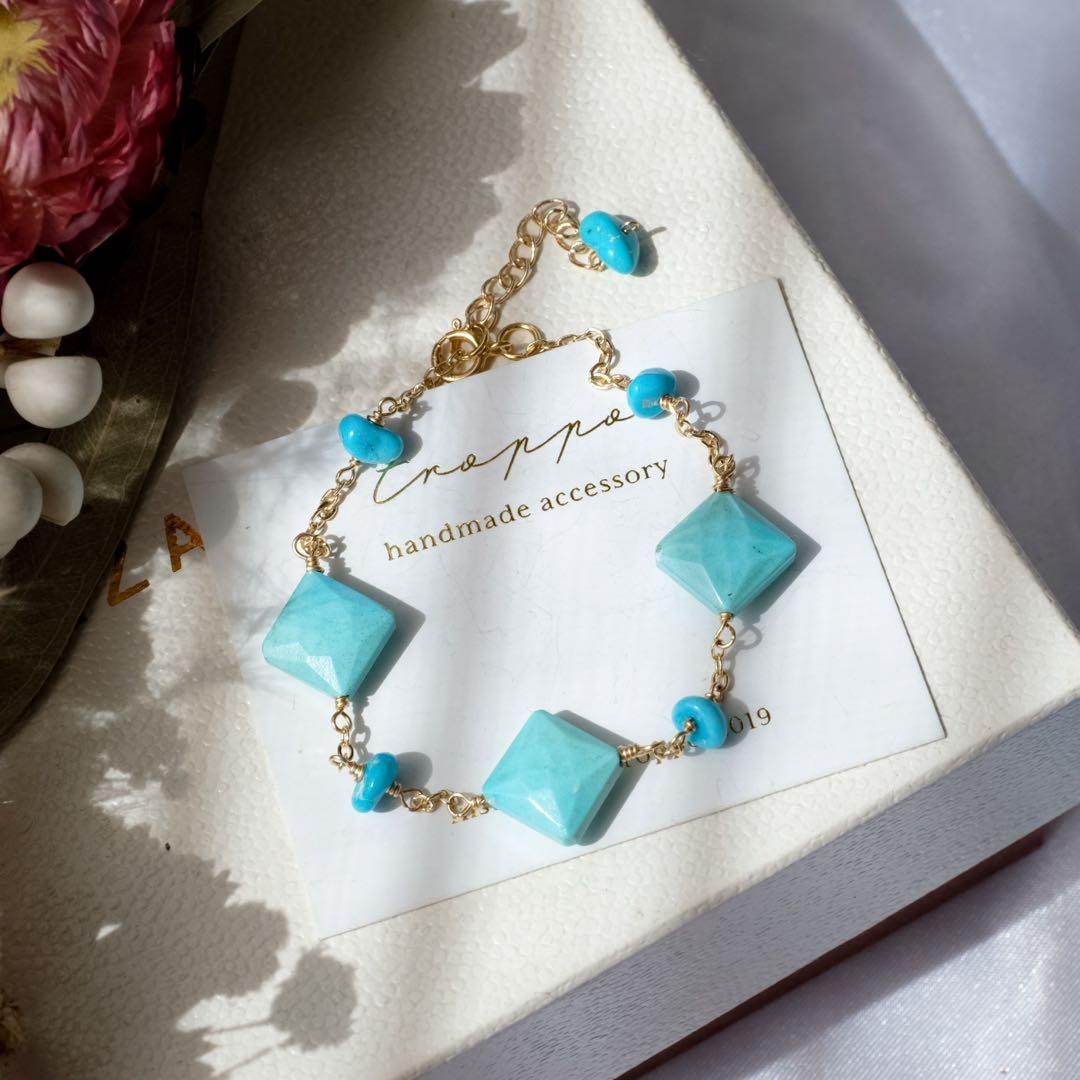 14kgfスリーピングビューティーターコイズダイヤカットブレスレット