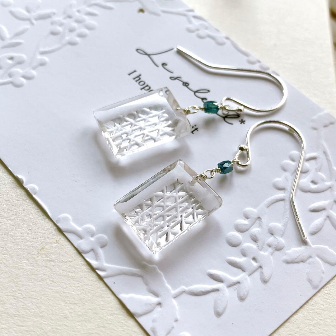 じばにゃん◆切子カービング水晶×ブルーダイヤピアス✧silver925