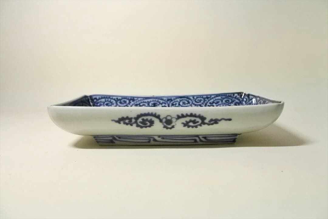 江戸中期　古伊万里　染付　蛸唐草　長皿　骨董品　アンティーク　a e