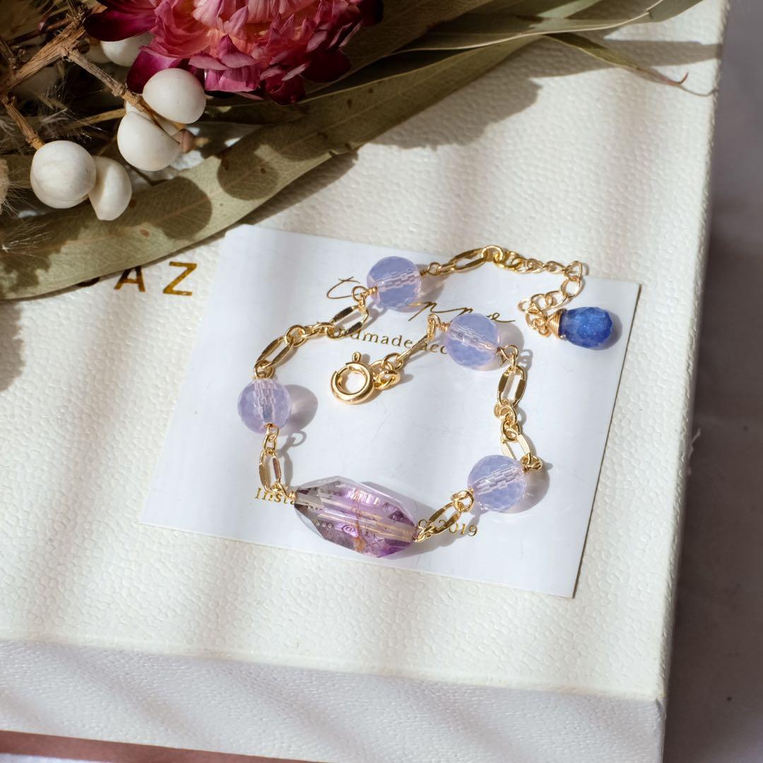 14kgfエレスチャルクォーツ・スコライトブレスレット