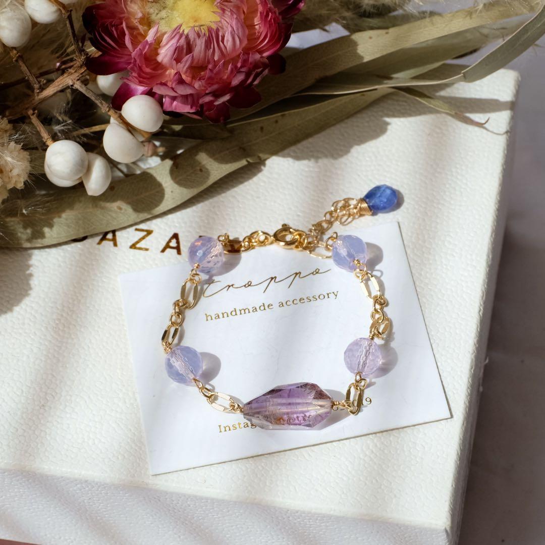 14kgfエレスチャルクォーツ・スコライトブレスレット