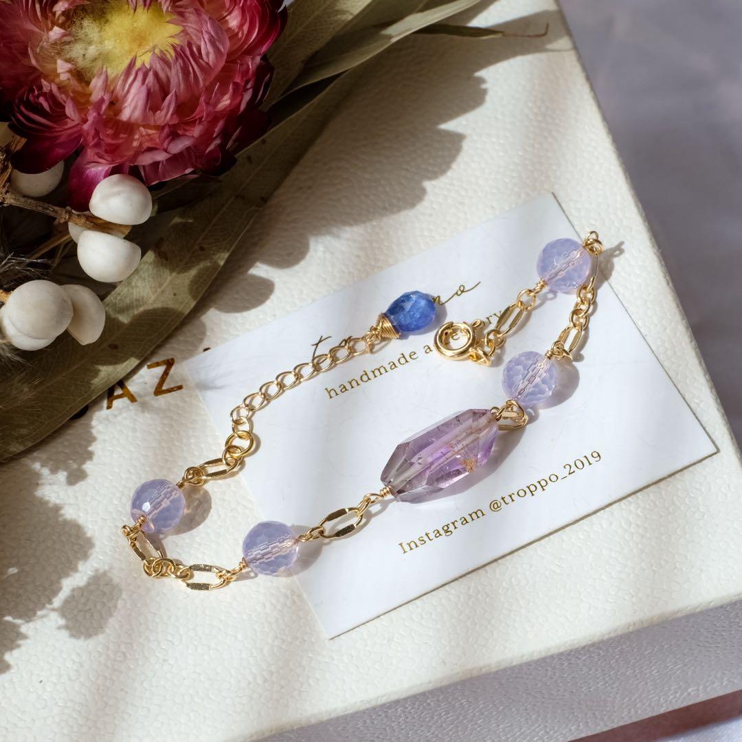 14kgfエレスチャルクォーツ・スコライトブレスレット