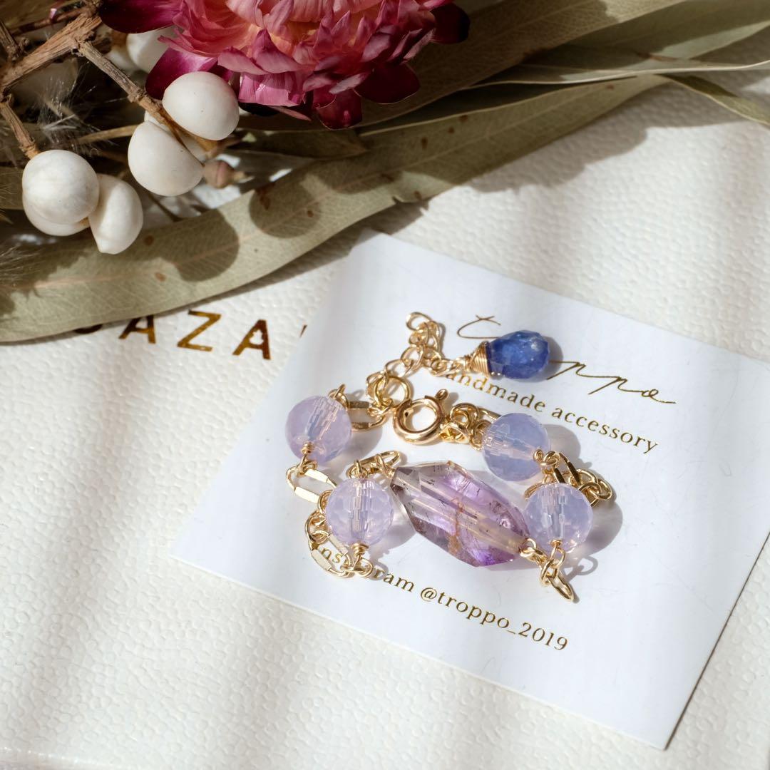 14kgfエレスチャルクォーツ・スコライトブレスレット