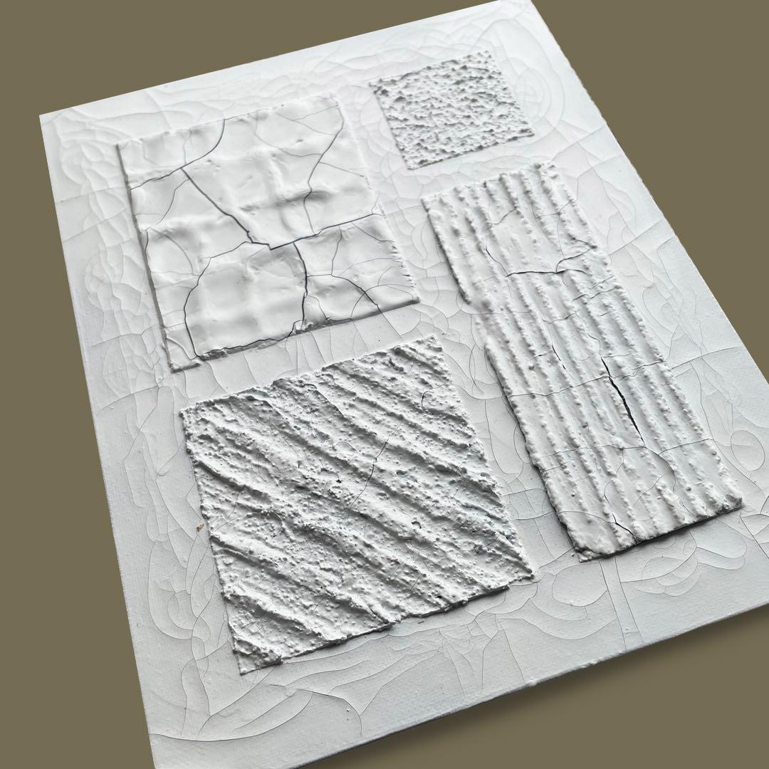 ひび割れと陰影の現代アート｜ テクスチャ―アート　絵画　抽象画　パネル　シンプル