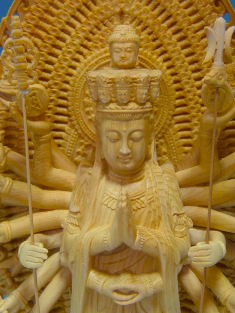 木彫仏像 千手観音 千手観世音菩薩 仏像 木彫 ヒノキ