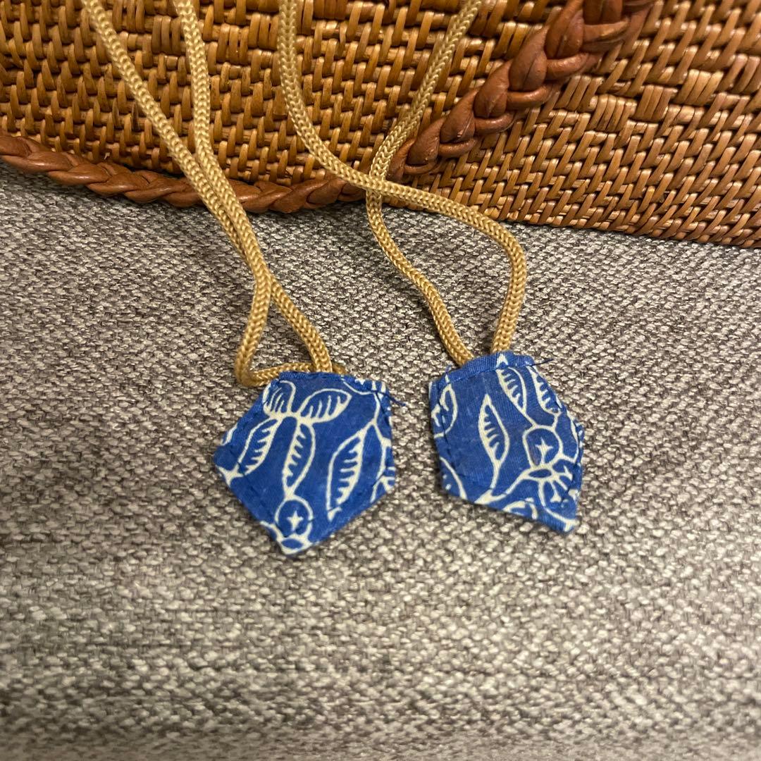 【バリ島購入】本格アタバッグ 横33cm 横長トート レザー持ち手 巾着付き