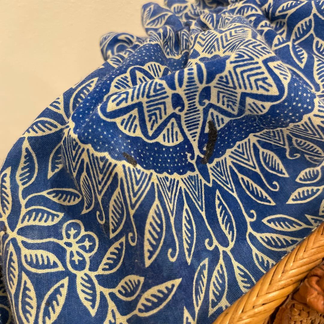 【バリ島購入】本格アタバッグ 横33cm 横長トート レザー持ち手 巾着付き