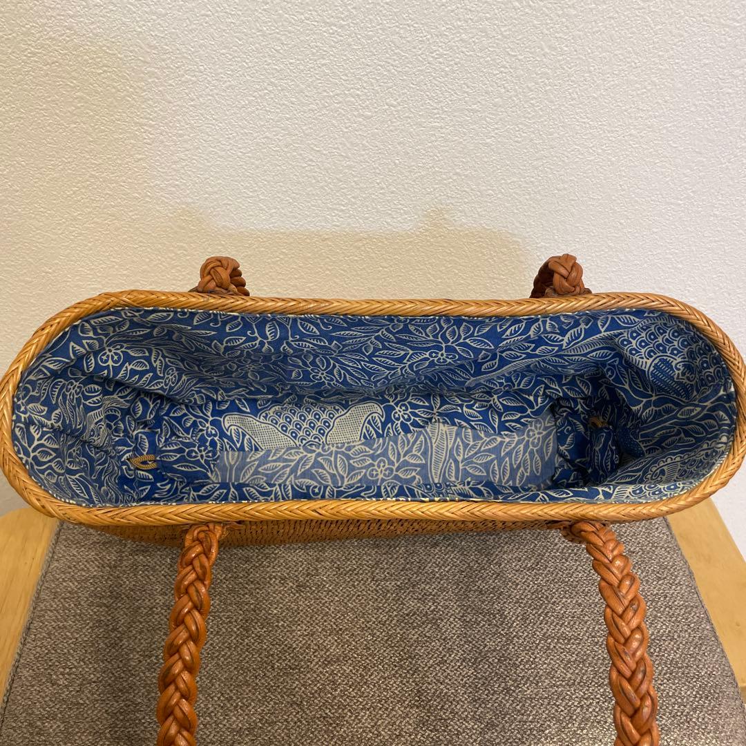 【バリ島購入】本格アタバッグ 横33cm 横長トート レザー持ち手 巾着付き