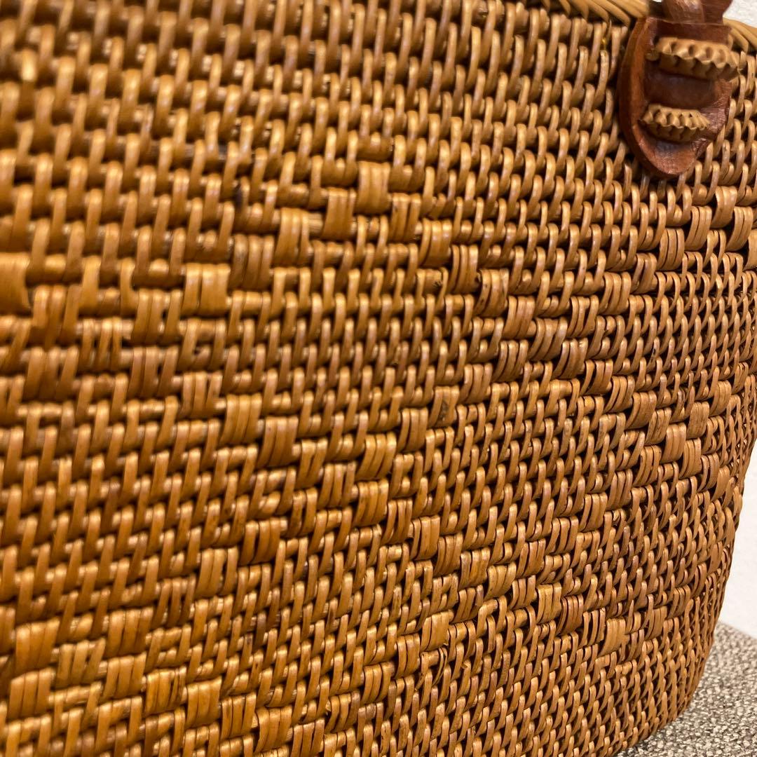 【バリ島購入】本格アタバッグ 横33cm 横長トート レザー持ち手 巾着付き