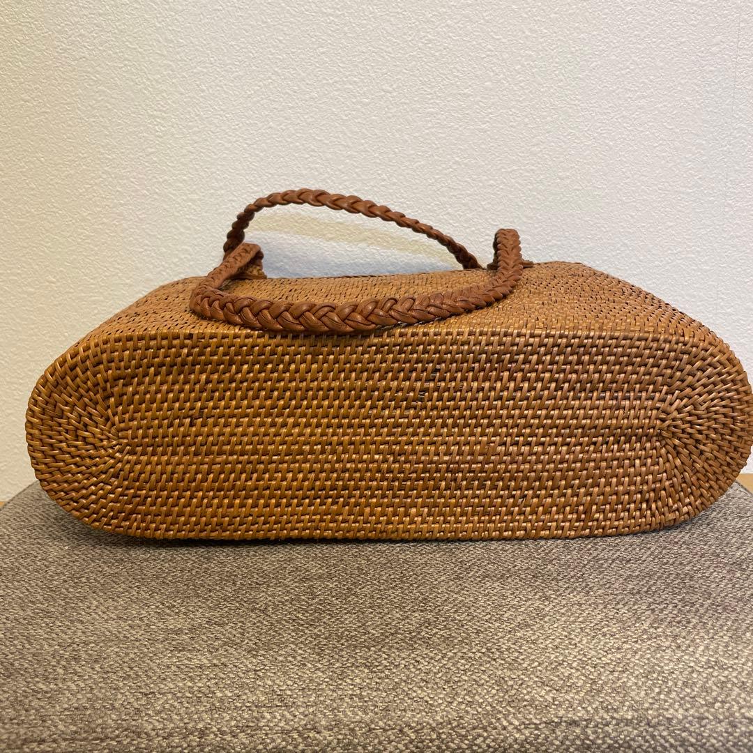 【バリ島購入】本格アタバッグ 横33cm 横長トート レザー持ち手 巾着付き