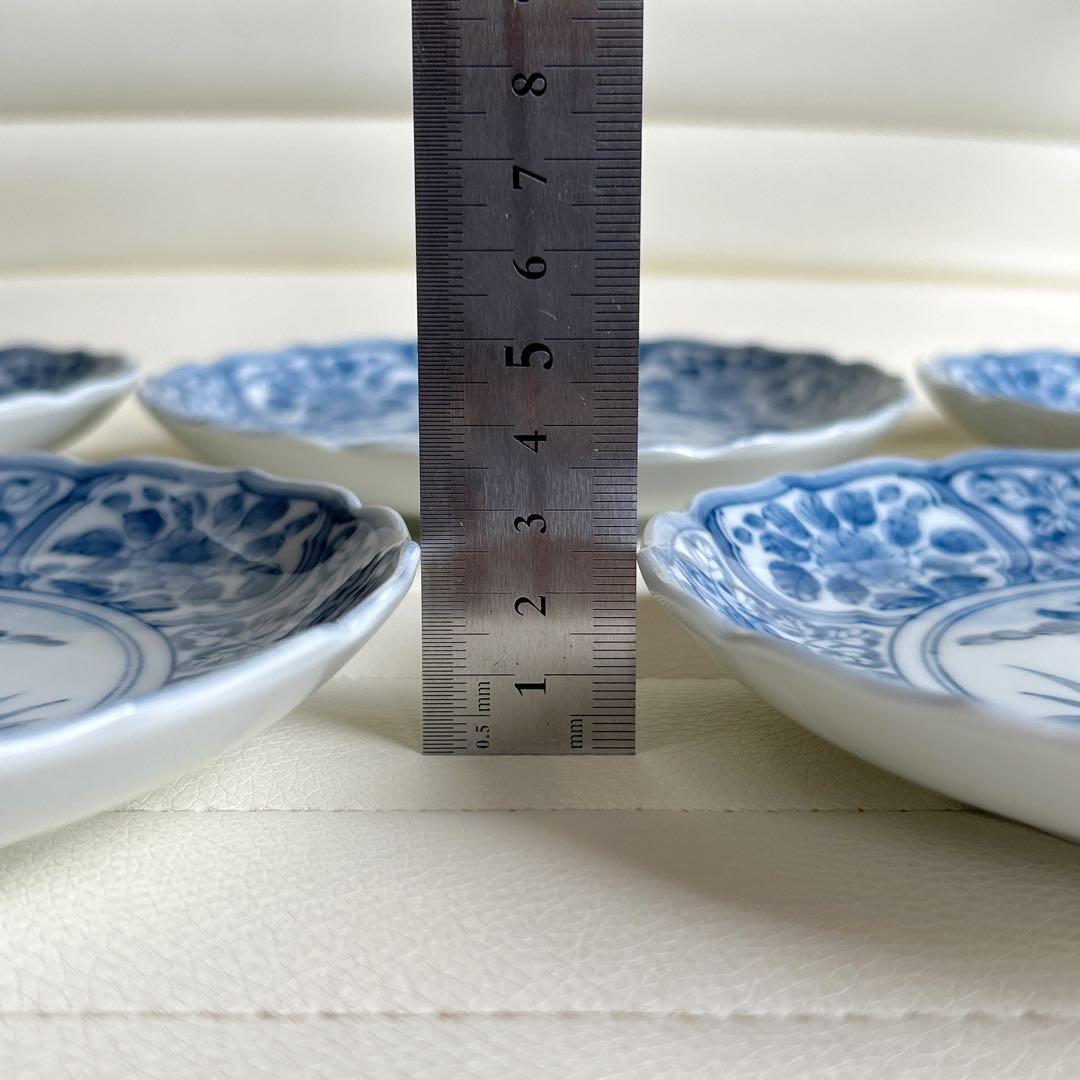 三洋陶器　龍峰窯　林斎　染付間取花紋　銘々皿揃　5枚セット　中皿　取り皿　輪花皿