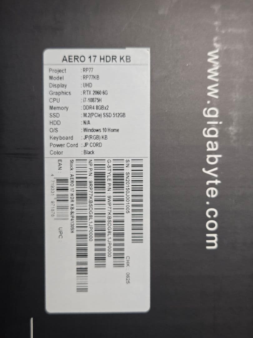 ベ*ラ様 GIGABYTE AERO 17 UHD i7-10875H RTX2