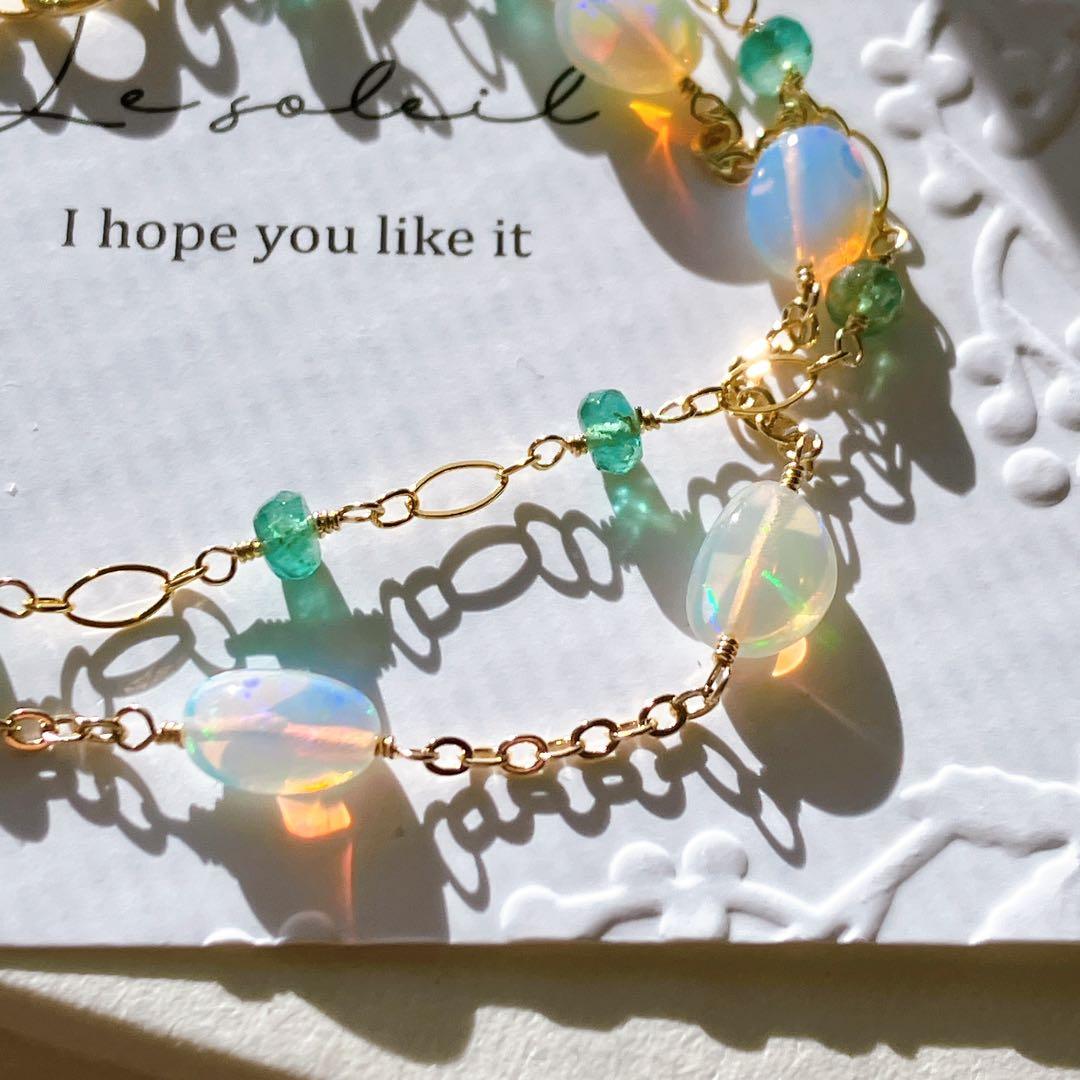 桃色の雲◆エメラルド×エチオピアオパール2連ブレスレット✧14kgf