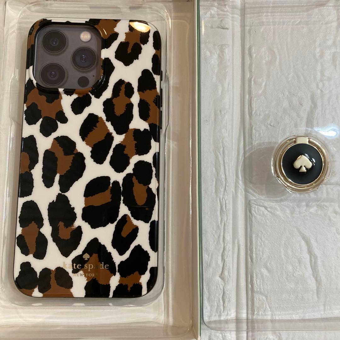 kate spade⭐️iPhone15PROMリング付きスマホケース　レオパード