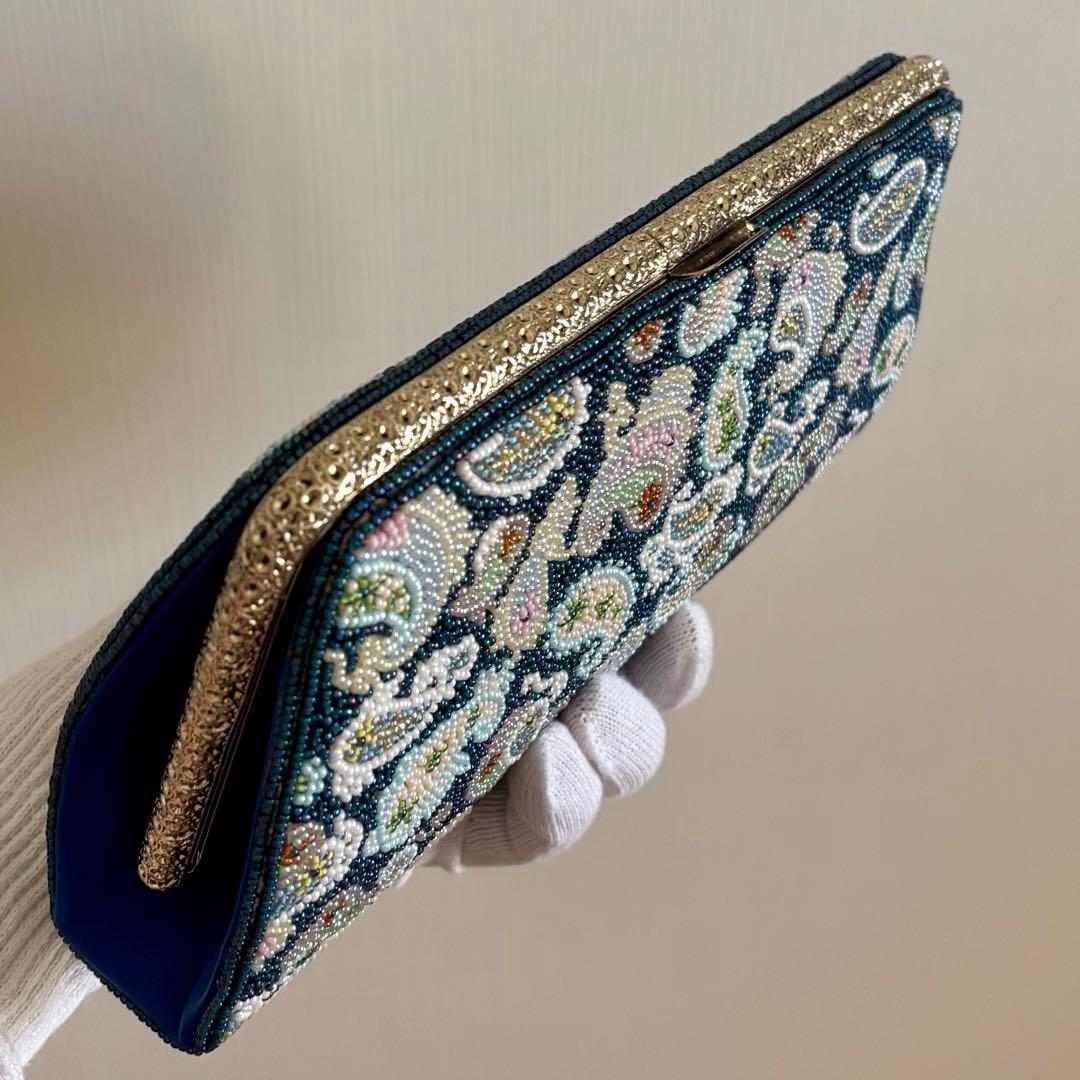 ペイズリー柄 ビーズ刺繍 クラッチバッグ 手刺繍 一点物 ヴィンテージ 昭和