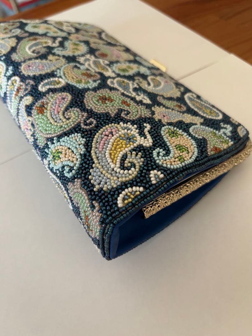 ペイズリー柄 ビーズ刺繍 クラッチバッグ 手刺繍 一点物 ヴィンテージ 昭和