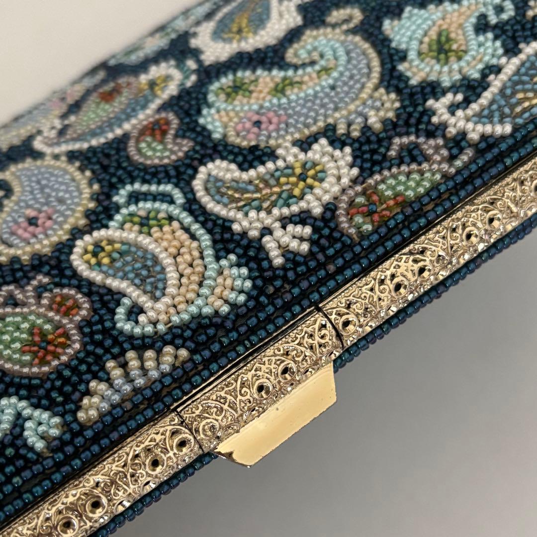 ペイズリー柄 ビーズ刺繍 クラッチバッグ 手刺繍 一点物 ヴィンテージ 昭和