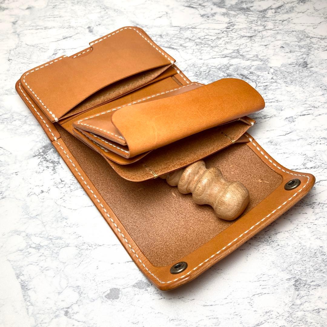 【総手縫い】栃木レザー コンパクト財布 本革 三つ折り財布 本革 コンパクト財布