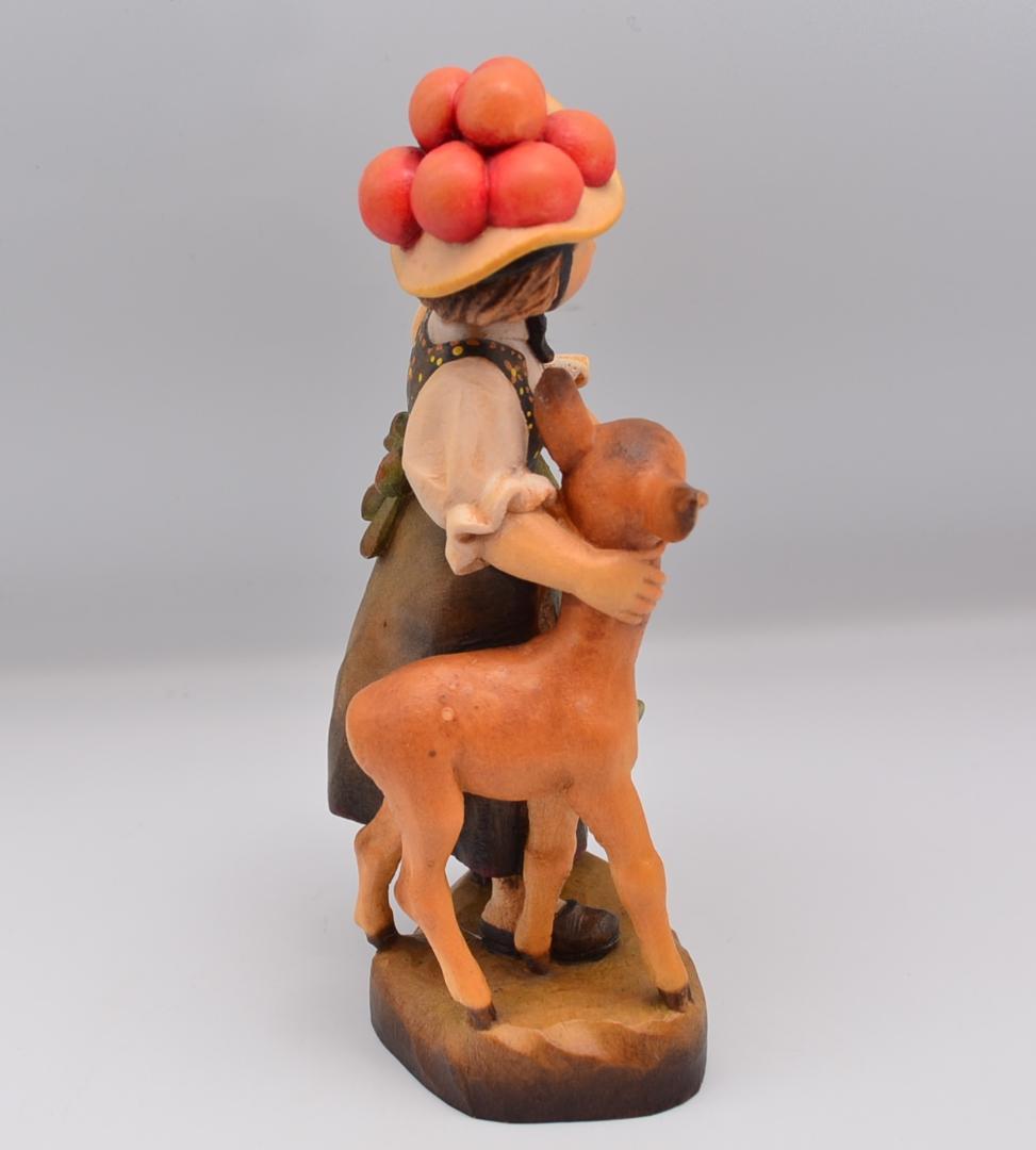 少女と小鹿　アンリ　ANRI　フェランディス　木彫人形　イタリア　15ｃｍ　限定