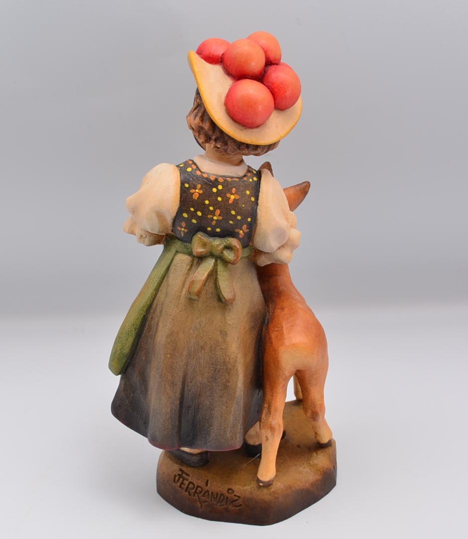 少女と小鹿　アンリ　ANRI　フェランディス　木彫人形　イタリア　15ｃｍ　限定