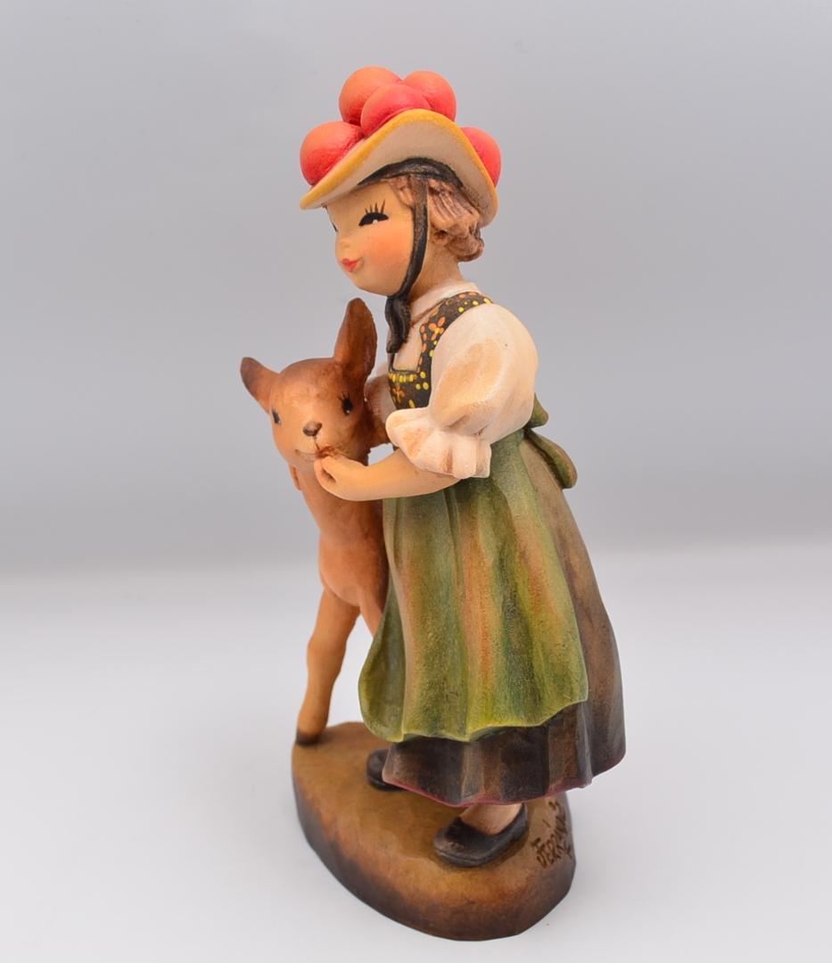 少女と小鹿　アンリ　ANRI　フェランディス　木彫人形　イタリア　15ｃｍ　限定