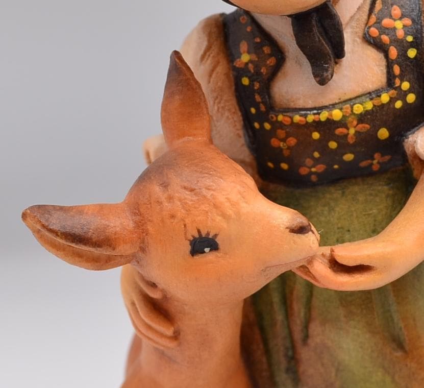 少女と小鹿　アンリ　ANRI　フェランディス　木彫人形　イタリア　15ｃｍ　限定