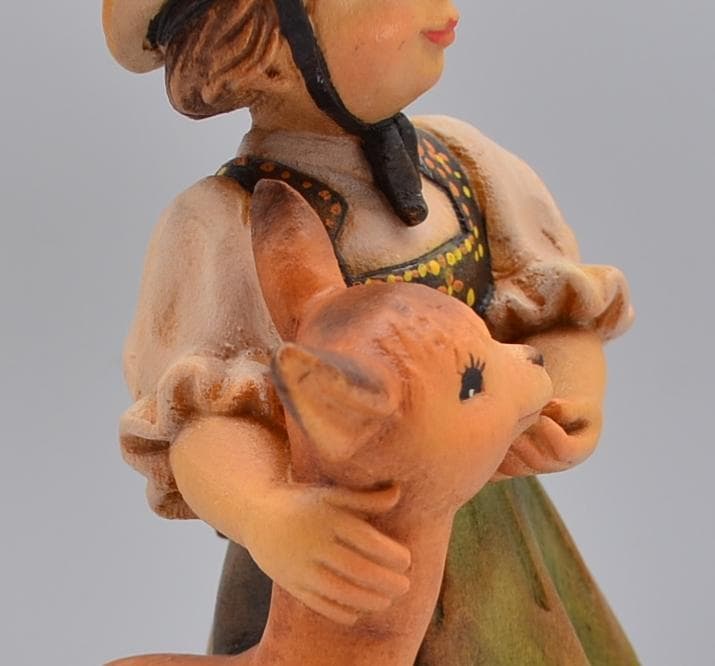 少女と小鹿　アンリ　ANRI　フェランディス　木彫人形　イタリア　15ｃｍ　限定