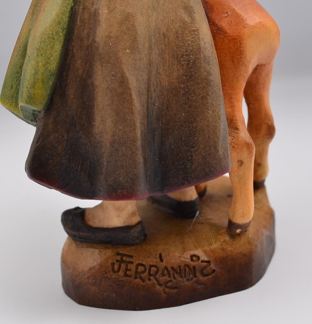 少女と小鹿　アンリ　ANRI　フェランディス　木彫人形　イタリア　15ｃｍ　限定