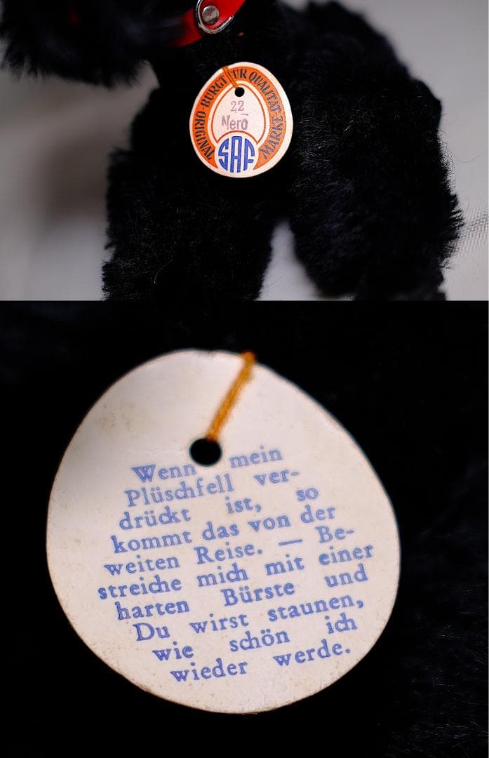 SAFオーストリア製ハンドメイドヴィンテージぬいぐるみ黒犬NERO送料込匿名配送