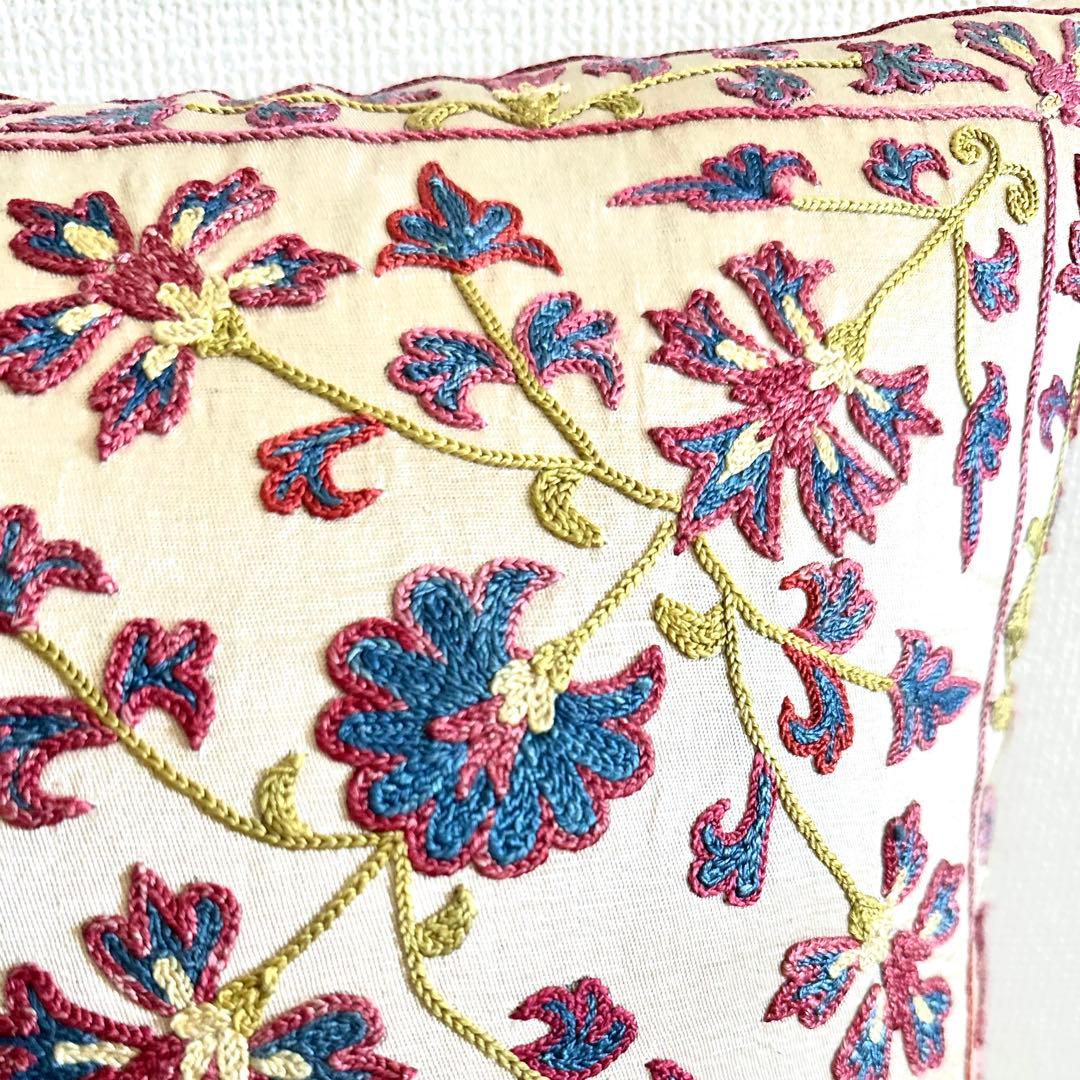 スザニ刺繍 シルククッションカバー 45x47cm 1点もの 新品未使用