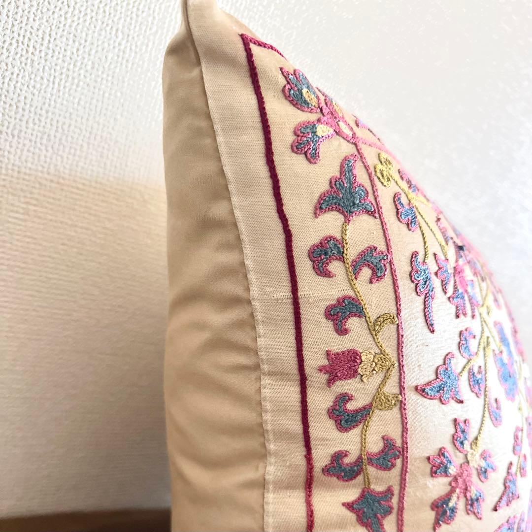 スザニ刺繍 シルククッションカバー 45x47cm 1点もの 新品未使用