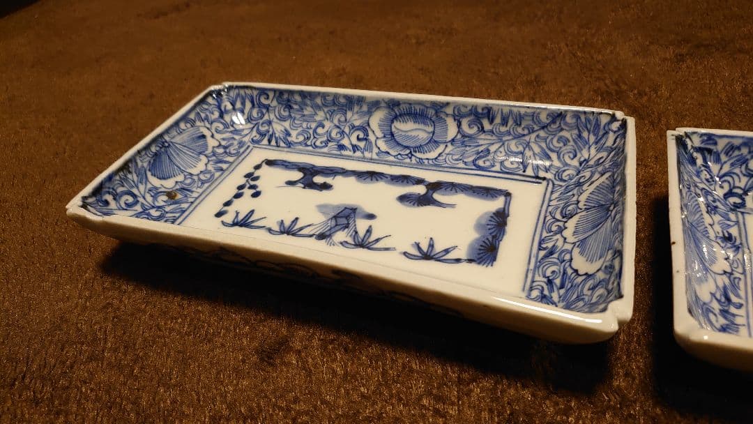 古伊万里　伊万里　染付　角皿　菓子皿　２客
