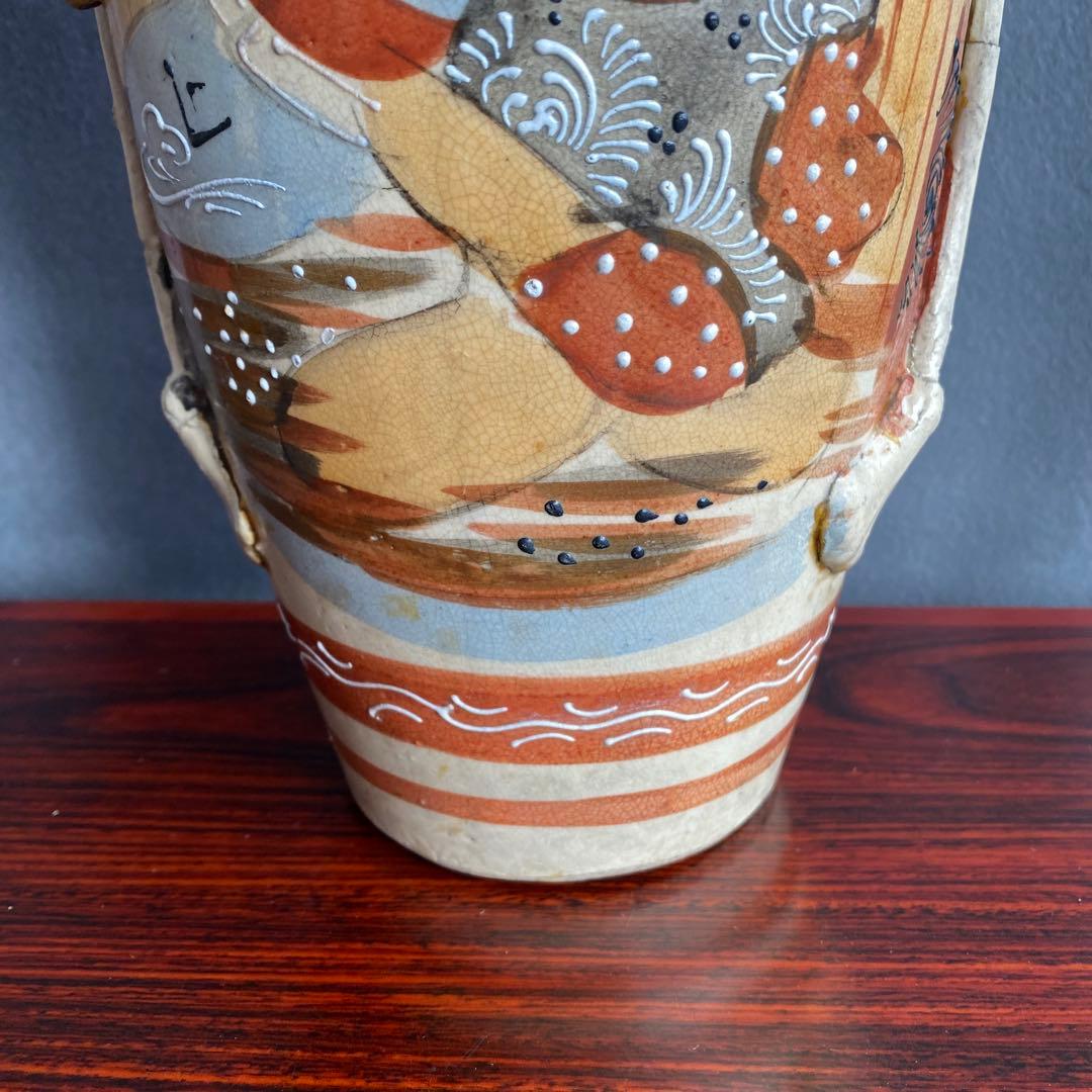 錦光山花瓶　江戸時代中期 色絵　阿蘭陀陶器　人物図大花瓶 耳付 飾壺 骨董品