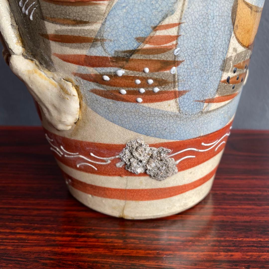 錦光山花瓶　江戸時代中期 色絵　阿蘭陀陶器　人物図大花瓶 耳付 飾壺 骨董品