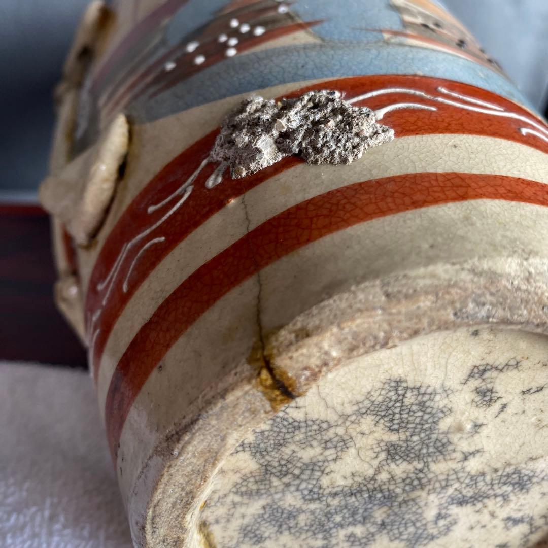 錦光山花瓶　江戸時代中期 色絵　阿蘭陀陶器　人物図大花瓶 耳付 飾壺 骨董品