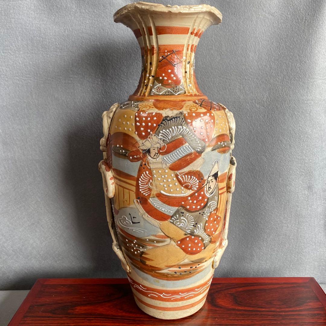 錦光山花瓶　江戸時代中期 色絵　阿蘭陀陶器　人物図大花瓶 耳付 飾壺 骨董品
