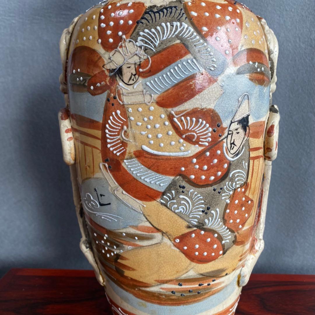 錦光山花瓶　江戸時代中期 色絵　阿蘭陀陶器　人物図大花瓶 耳付 飾壺 骨董品