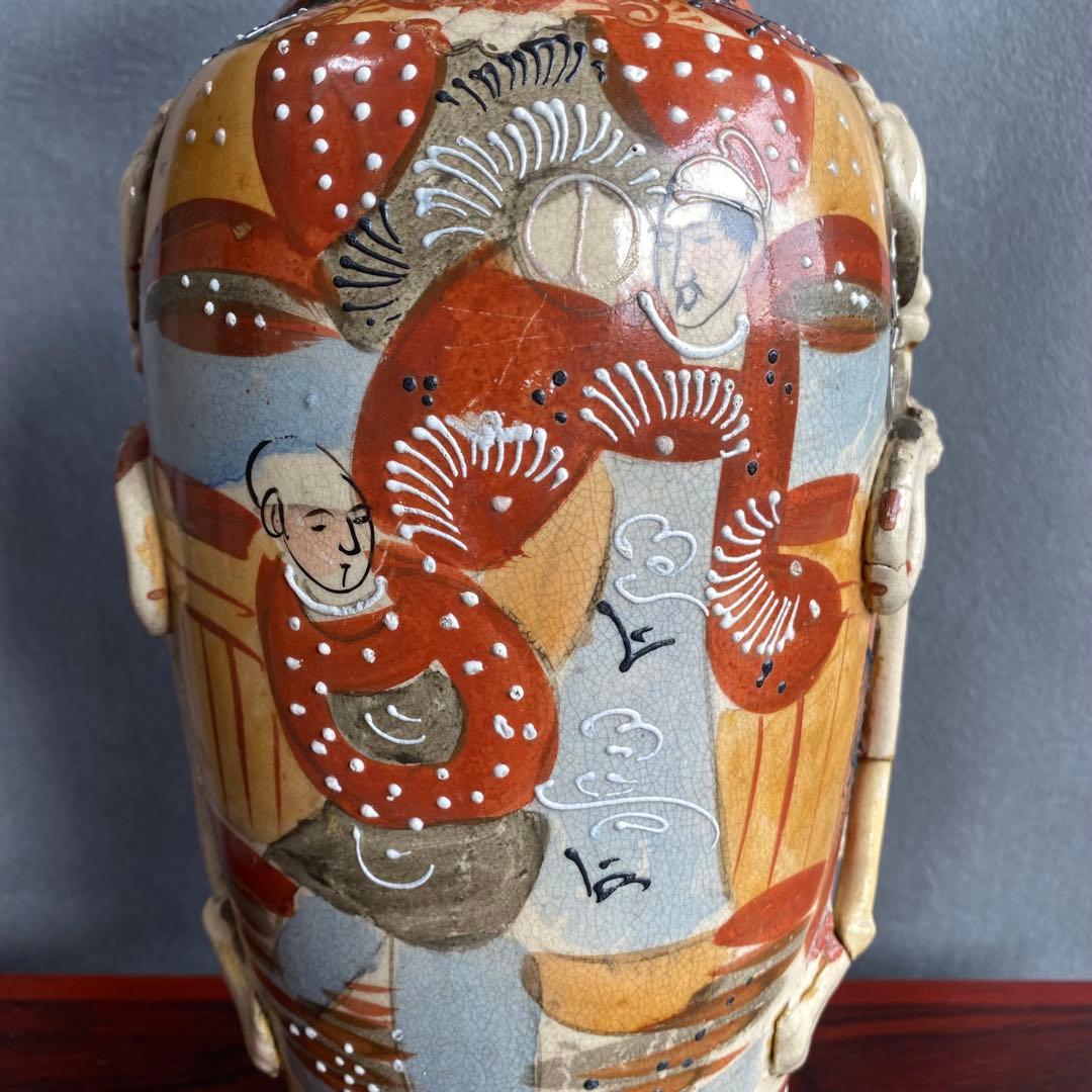 錦光山花瓶　江戸時代中期 色絵　阿蘭陀陶器　人物図大花瓶 耳付 飾壺 骨董品