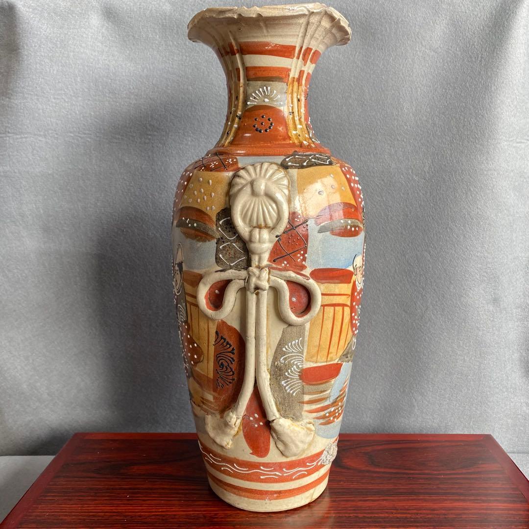 錦光山花瓶　江戸時代中期 色絵　阿蘭陀陶器　人物図大花瓶 耳付 飾壺 骨董品