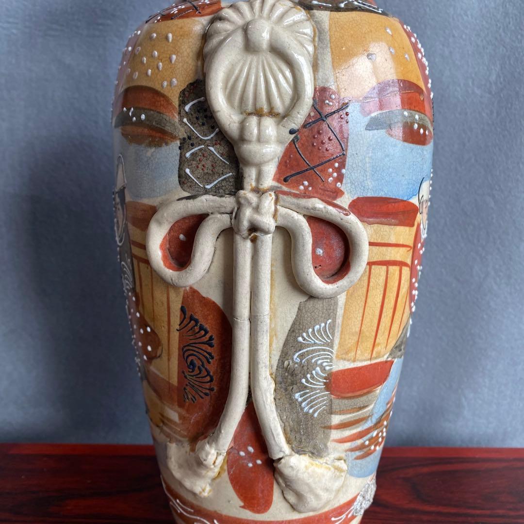 錦光山花瓶　江戸時代中期 色絵　阿蘭陀陶器　人物図大花瓶 耳付 飾壺 骨董品