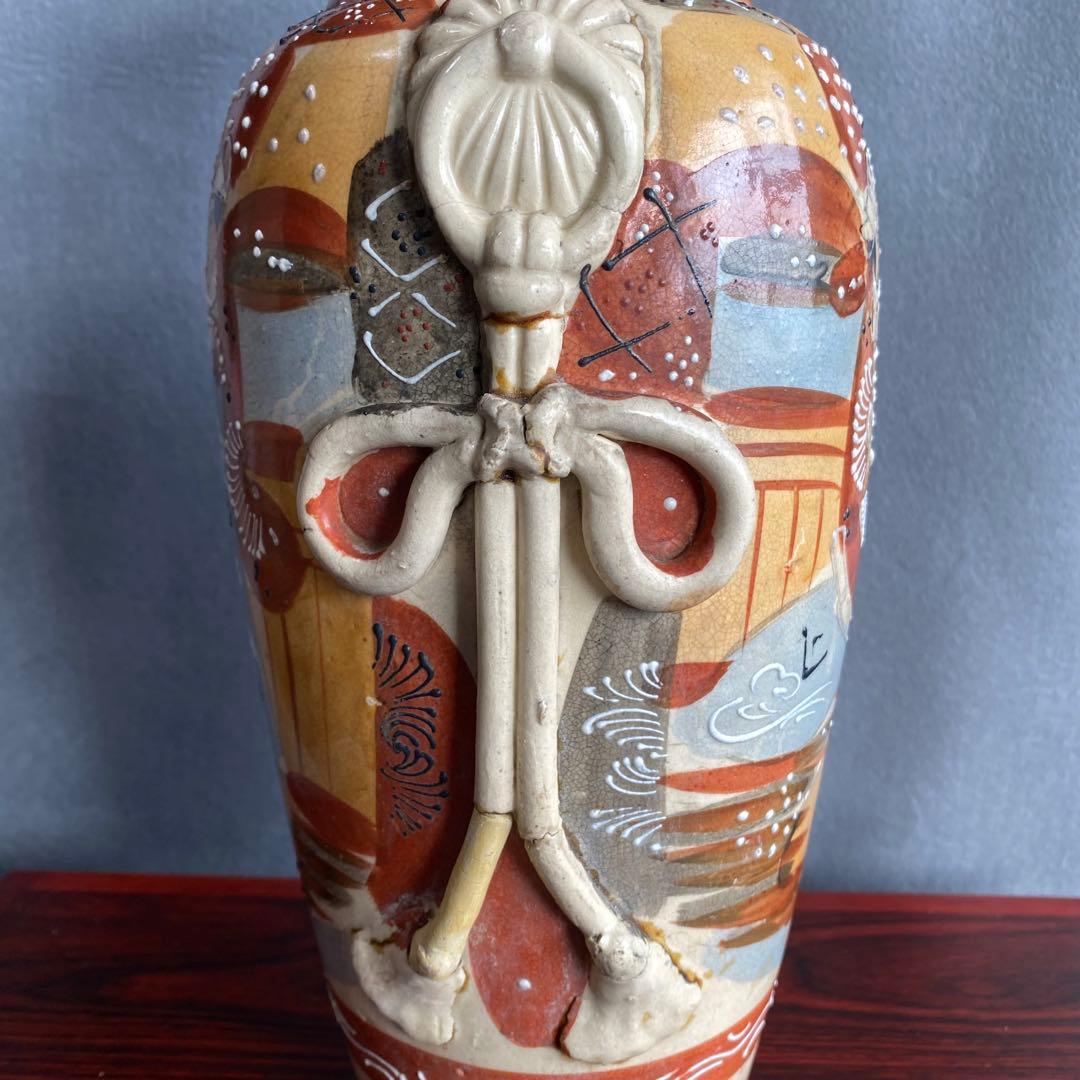 錦光山花瓶　江戸時代中期 色絵　阿蘭陀陶器　人物図大花瓶 耳付 飾壺 骨董品