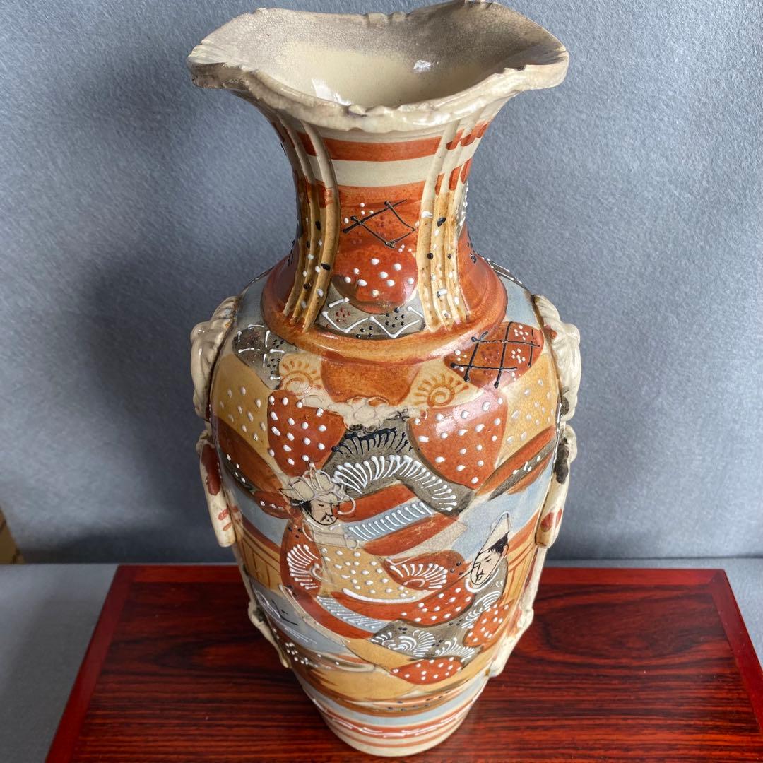 錦光山花瓶　江戸時代中期 色絵　阿蘭陀陶器　人物図大花瓶 耳付 飾壺 骨董品