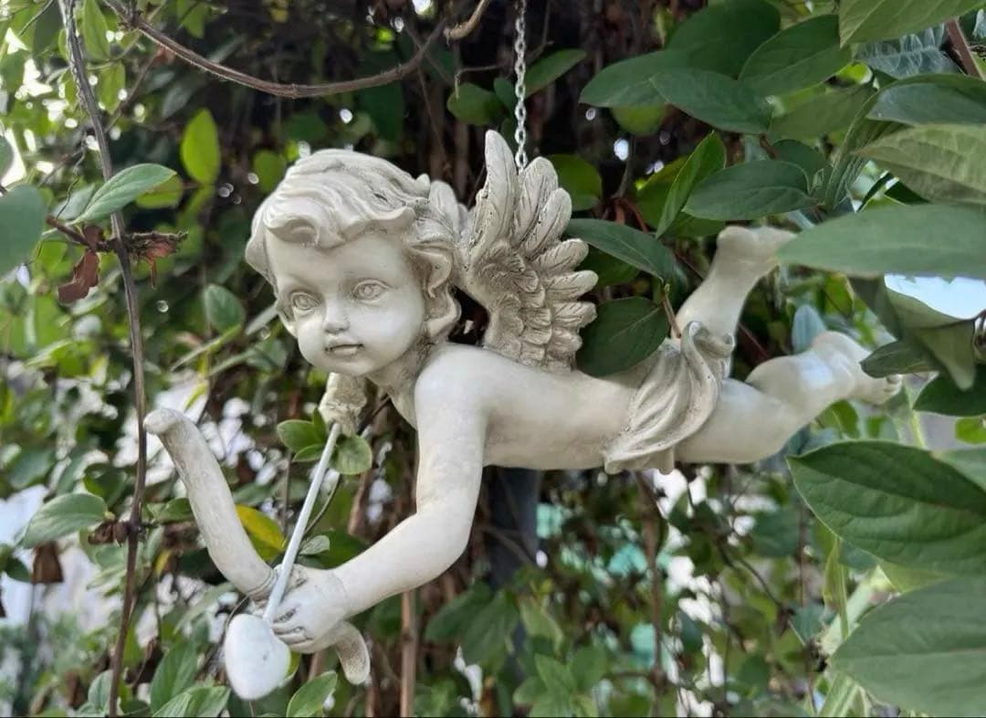 新品アンティーク風キューピッドガーデンオブジェ 天使 弓矢 吊り下げ装飾癒し置物