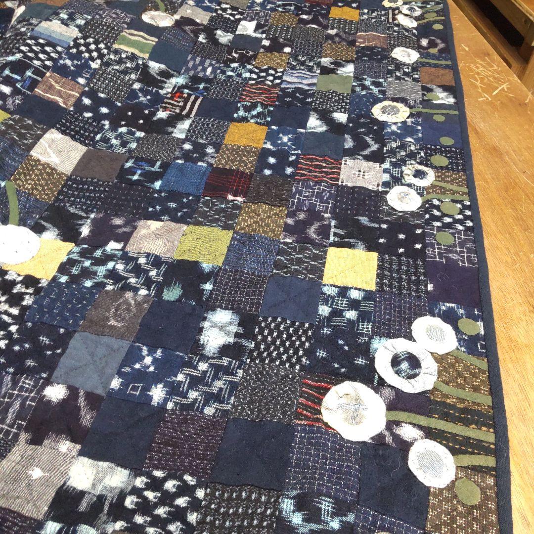 絣のパッチワークキルト ソファーカバー 敷きマット