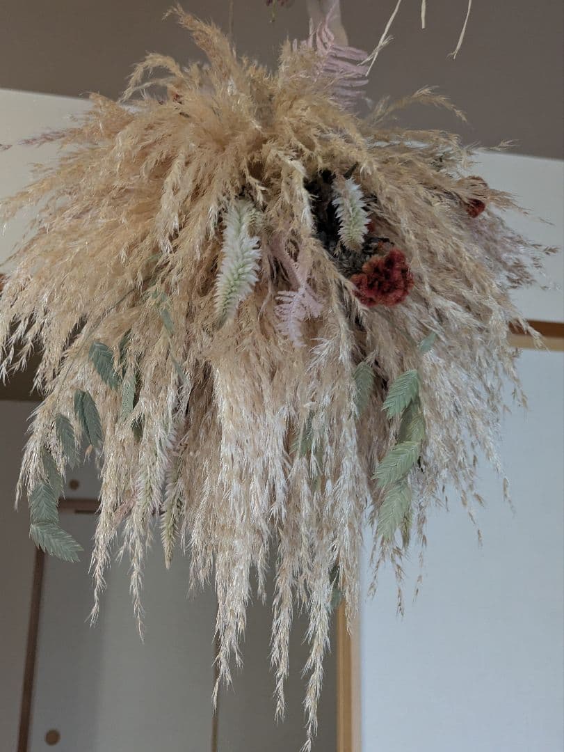 ドライフラワー★パンパスフライングボール★アンティーク風　ゆらゆら　1点物　癒し